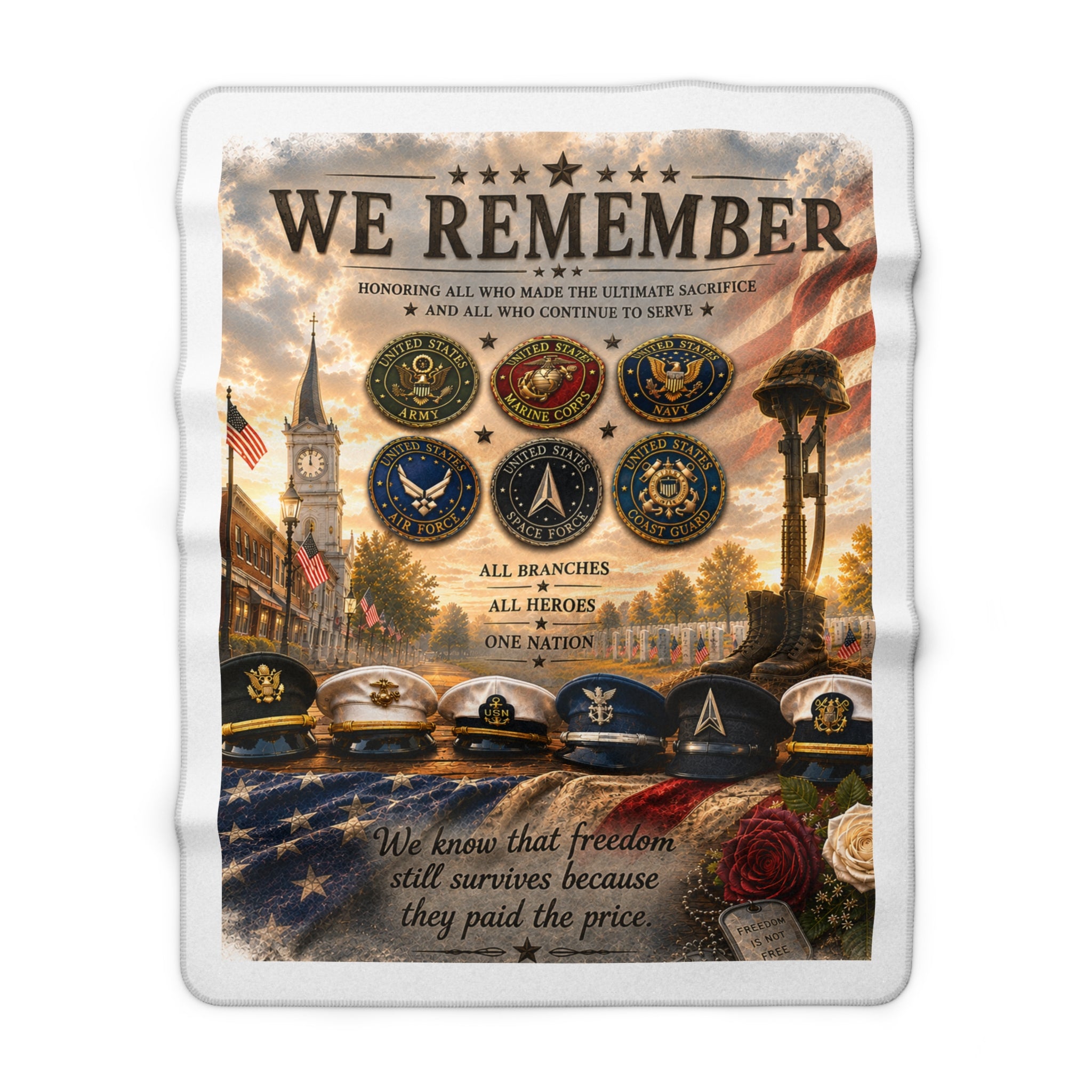 We Remember Military Tribute Sherpa Fleece Blanket — Honoring All Branches