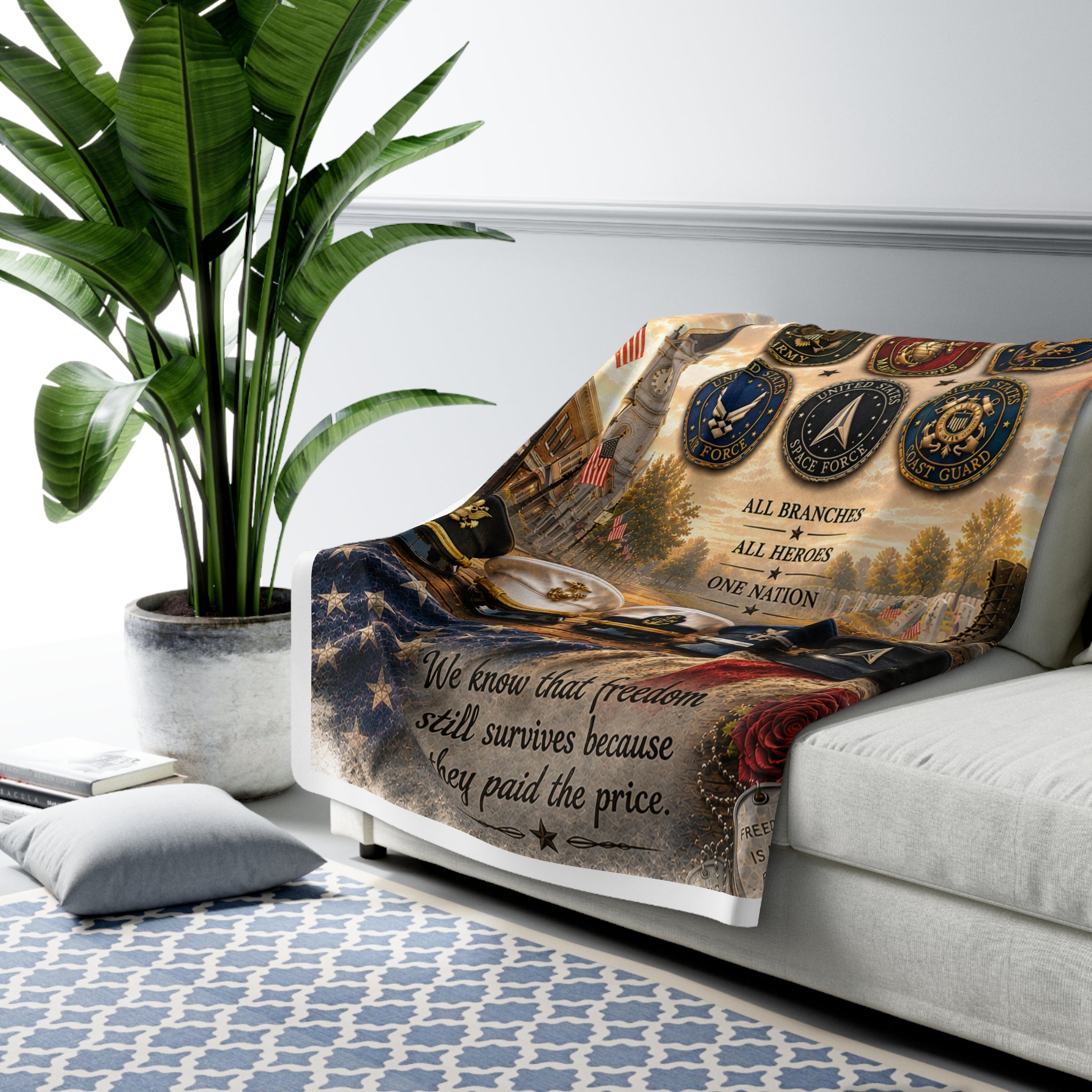 We Remember Military Tribute Sherpa Fleece Blanket — Honoring All Branches