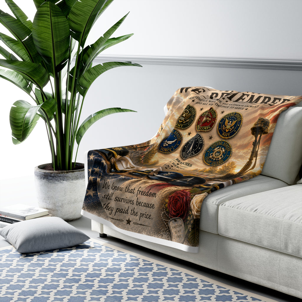 We Remember Military Tribute Sherpa Fleece Blanket — Honoring All Branches