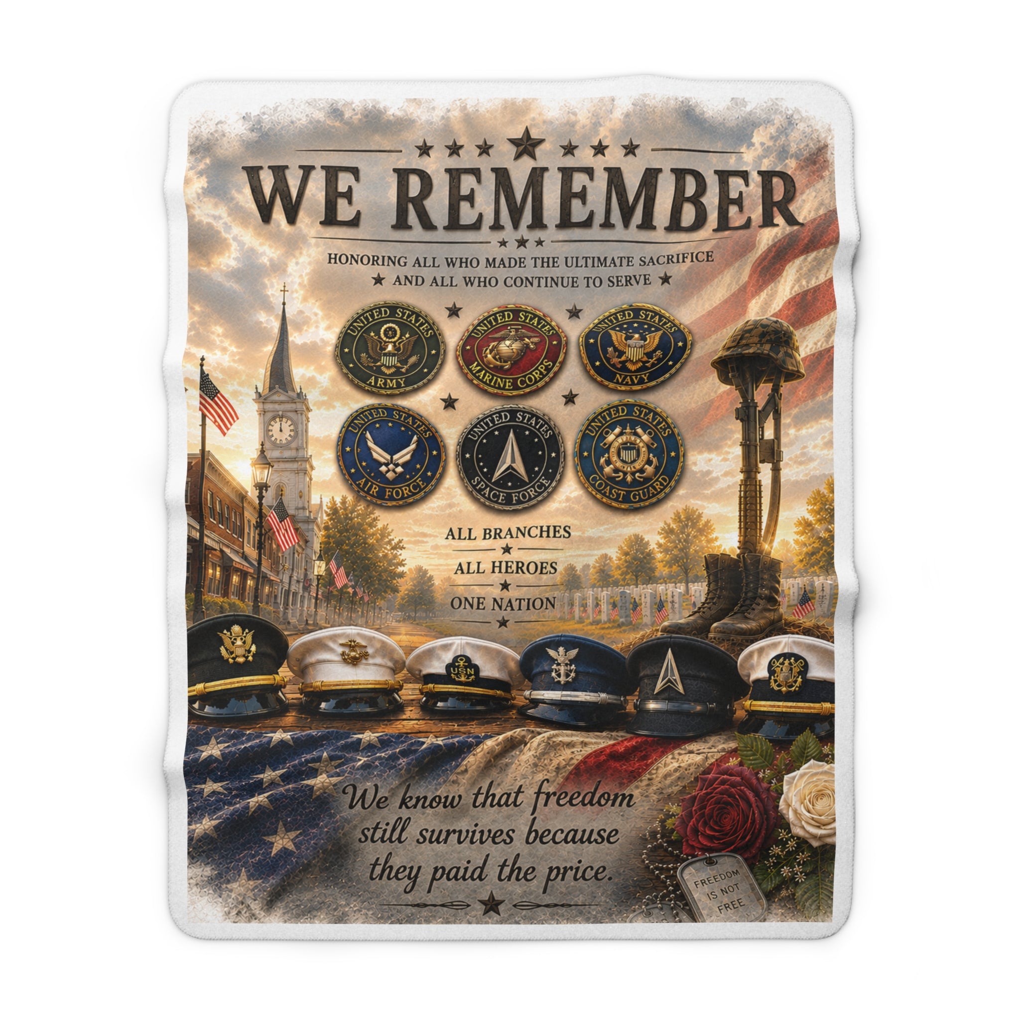 We Remember Military Tribute Sherpa Fleece Blanket — Honoring All Branches