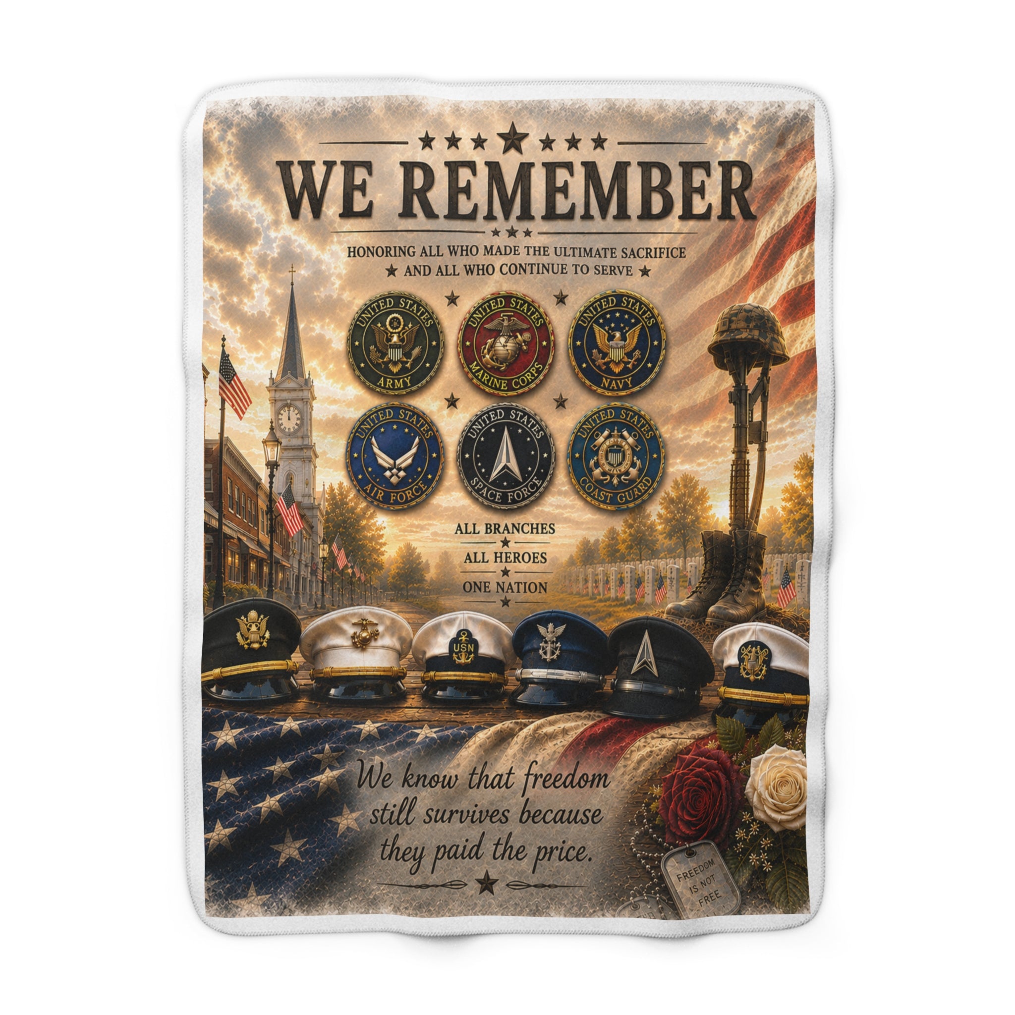 We Remember Military Tribute Sherpa Fleece Blanket — Honoring All Branches